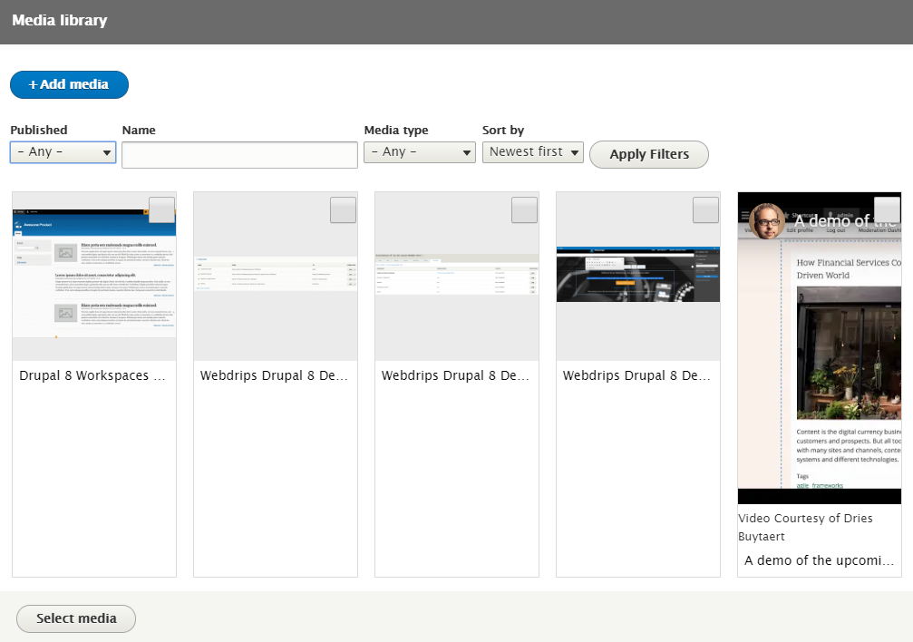 Webdrips Drupal 8 Demo Media Library Module Select Media Dialog