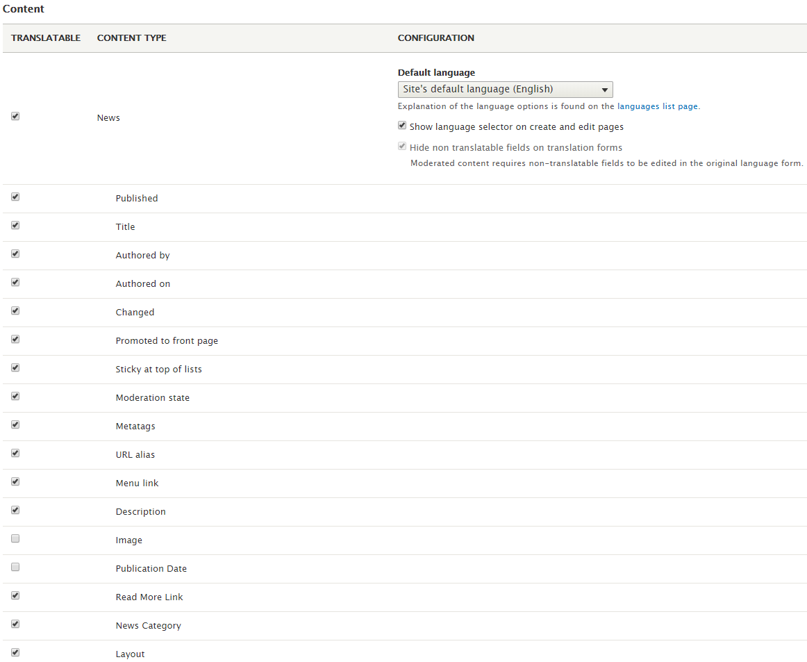 Webdrips Drupal 8 Demo Multilingual Content Translation Module Configuration per Entity Type Section Example