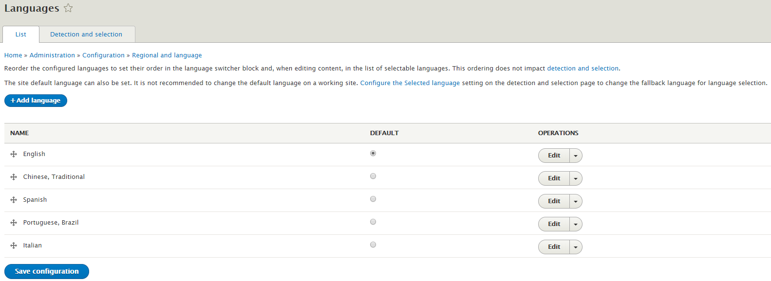 Webdrips Drupal 8 Demo Multilingual Module Language Listing Table