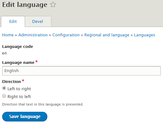 Webdrips Drupal 8 Demo Multilingual Language Module Edit Language Screen